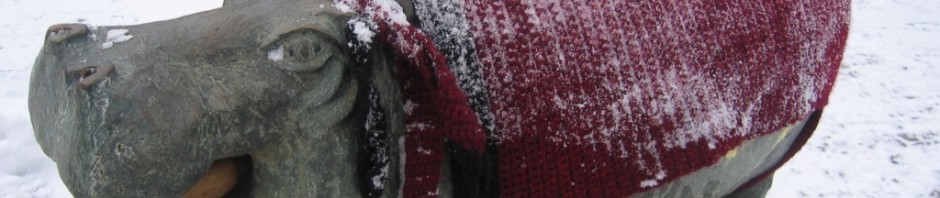 Ein Nilpferd im Winterdress in Friedrichshain