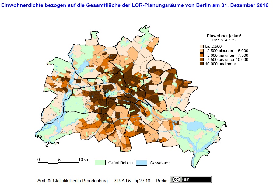 Statistik: Einwohnerdichte Berlin 2016